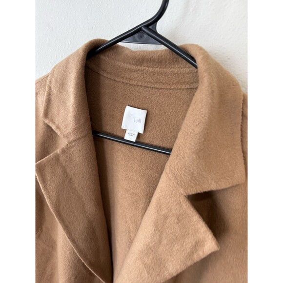 J Jill Womens Brown Beige Fitted Knee Length Coat Chic Button Front Fall Large L - Picture 2 of 6